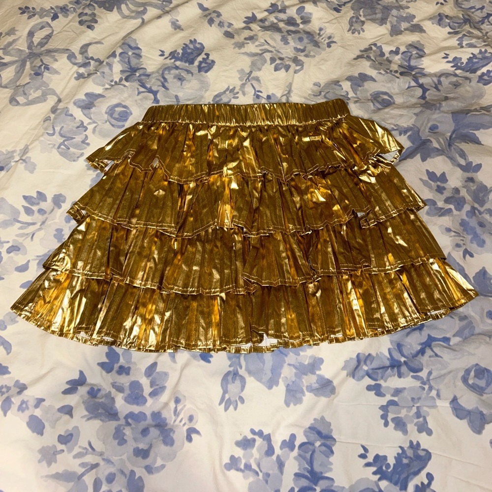 Queen of Sparkles Gold Metallic Pleat Skirt